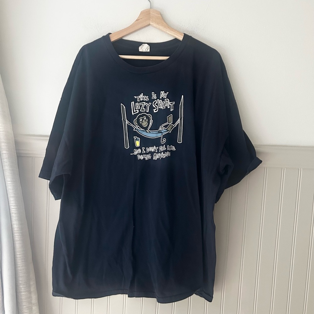 Y2K Gildan Funny Lazy Shirt Mens 3XL Navy Graphic T-Shirt